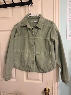 NWOT ZARA Green Denim Jacket